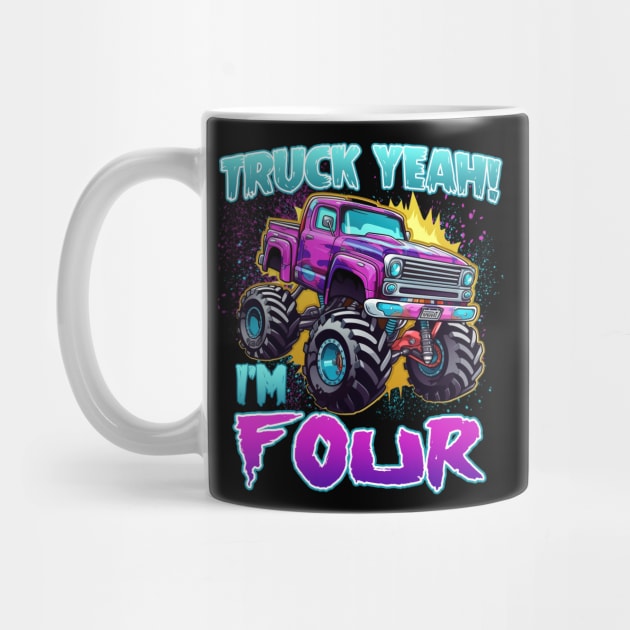 Truck yeah Birthday Tee Four year old Girl Tee Monster Truck Birthday Country Birthday Kids by ttao4164